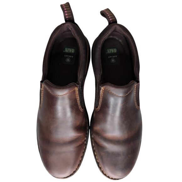 Ariat Women's 9B Traverse Slip-On Work Brown Leather Shoes Pink Logo Distressed - Picture 5 of 9